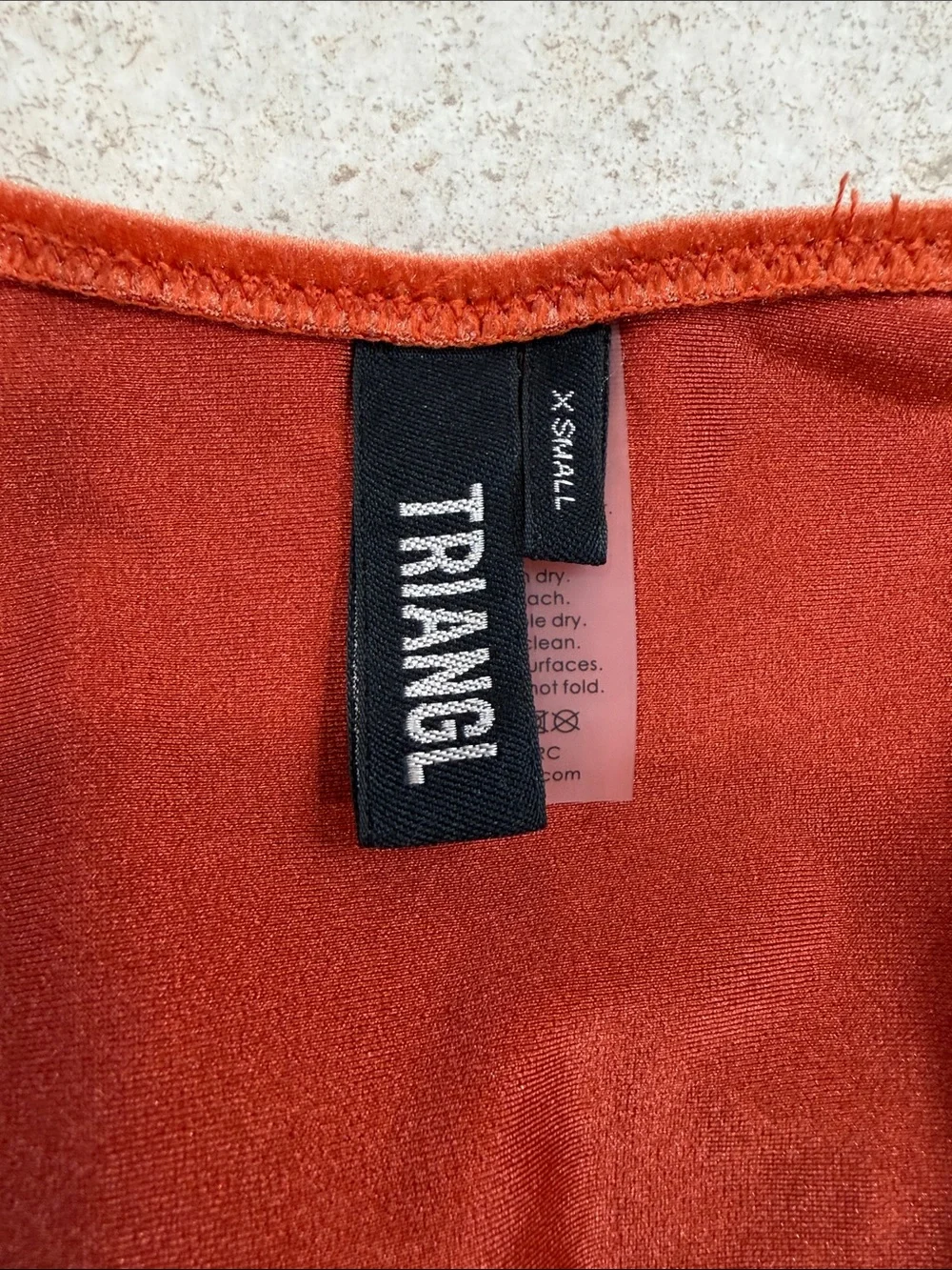 TRIANGLE SWIMWEAR RUST ORANGE VELVET CROP BIKINI SWIMSUIT TOP SMALL+. BOTTOM XS